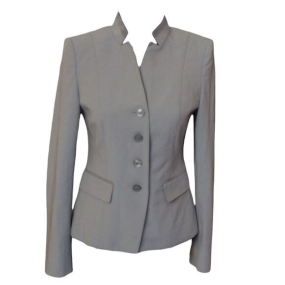 Basler fitted grey blazer w faux leather detailing - Picture 1 of 12